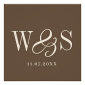 Elegante warme braune Paarinitialen Hochzeit Poster (Vorderseite)