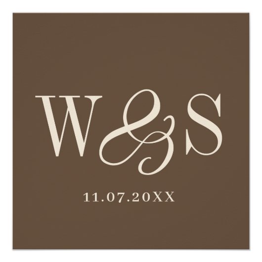 Elegante warme braune Paarinitialen Hochzeit Poster (Vorderseite)
