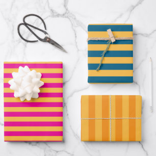Elegante warme gelbe, rosa, blaue und orange Strei Geschenkpapier Set