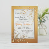 Elegante, warme Goldtöne und abstrakte Blume Einladung (Stehend Vorderseite)