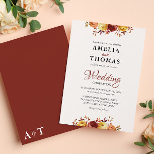 Elegante warme Herbst-Aquarell-Blumenhochzeit Einladung