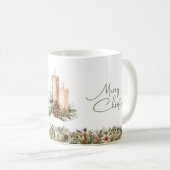 Elegante wärmere Töne Terracotta Weihnachtskerzen Kaffeetasse (VorderseiteRechts)