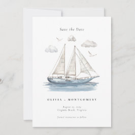 Elegante Wassercolour Segelyacht Save the Date Einladung