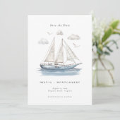 Elegante Wassercolour Segelyacht Save the Date Einladung (Stehend Vorderseite)