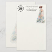 Elegante Wasserfarb-Couture-Brautmode-Designerin Briefpapier (Vorne/Hinten)