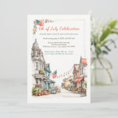 Elegante Wasserfarbe 4. Juli Einladung Vintag (Stehend Vorderseite)