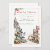 Elegante Wasserfarbe 4. Juli Einladung Vintag (Vorne/Hinten)