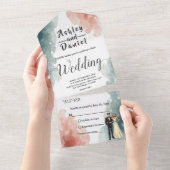 Elegante Wasserfarbe Abstrakte Braut & Hochzeit All In One Einladung (Abreißen)
