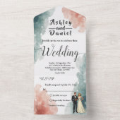 Elegante Wasserfarbe Abstrakte Braut & Hochzeit All In One Einladung (Innen Boden)