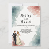 Elegante Wasserfarbe Abstrakte Braut & Hochzeit Einladung (Vorderseite)