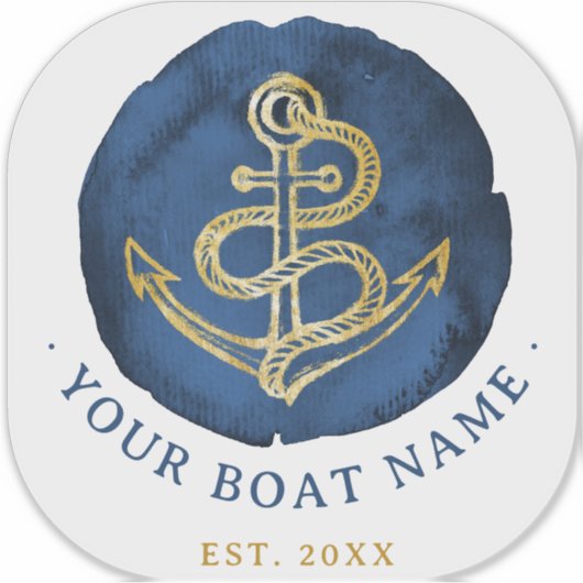 Elegante Wasserfarbe Anchor Nautical Name Navy Bla Aufkleber (Vorderseite)