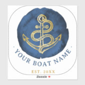 Elegante Wasserfarbe Anchor Nautical Name Navy Bla Aufkleber (Blatt)