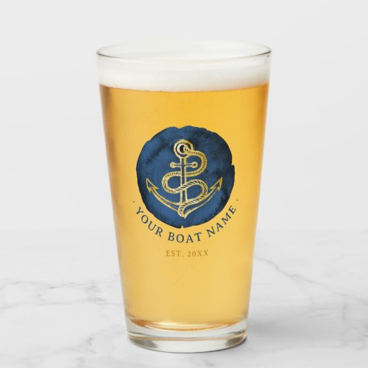 Elegante Wasserfarbe Anchor Nautical Name Navy Bla Glas (Vorne (Gefüllt))