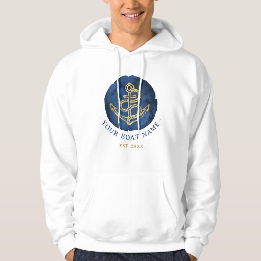 Elegante Wasserfarbe Anchor Nautical Name Navy Bla Hoodie (Vorderseite)