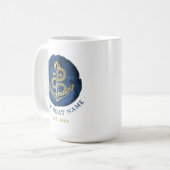 Elegante Wasserfarbe Anchor Nautical Name Navy Bla Kaffeetasse (Vorderseite Links)