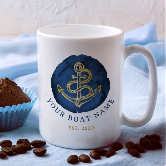 Elegante Wasserfarbe Anchor Nautical Name Navy Bla Kaffeetasse