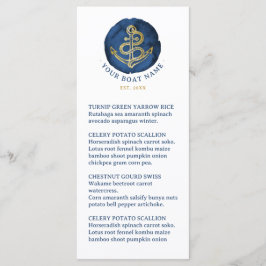 Elegante Wasserfarbe Anchor Nautical Name Navy Bla Menükarte