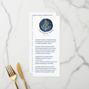 Elegante Wasserfarbe Anchor Nautical Name Navy Bla Menükarte