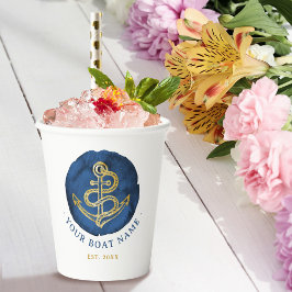 Elegante Wasserfarbe Anchor Nautical Name Navy Bla Pappbecher
