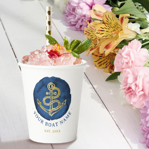 Elegante Wasserfarbe Anchor Nautical Name Navy Bla Pappbecher
