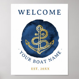 Elegante Wasserfarbe Anchor Nautical Name Navy Bla Poster