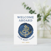 Elegante Wasserfarbe Anchor Nautical Name Navy Bla Postkarte (Stehend Vorderseite)