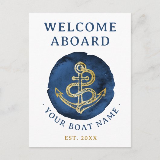 Elegante Wasserfarbe Anchor Nautical Name Navy Bla Postkarte (Vorderseite)