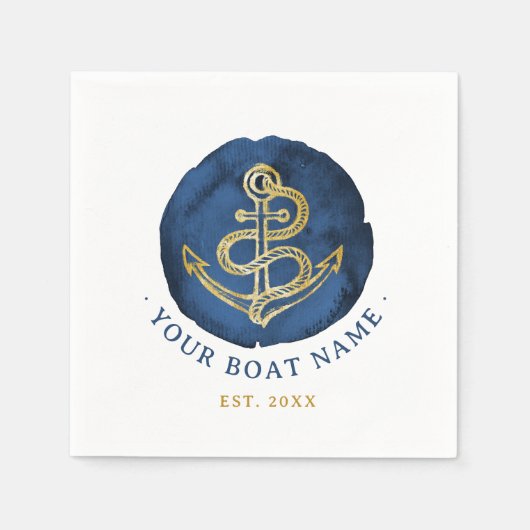 Elegante Wasserfarbe Anchor Nautical Name Navy Bla Serviette (Vorderseite)