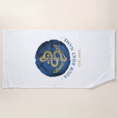 Elegante Wasserfarbe Anchor Nautical Name Navy Bla Strandtuch (Vorderseite)