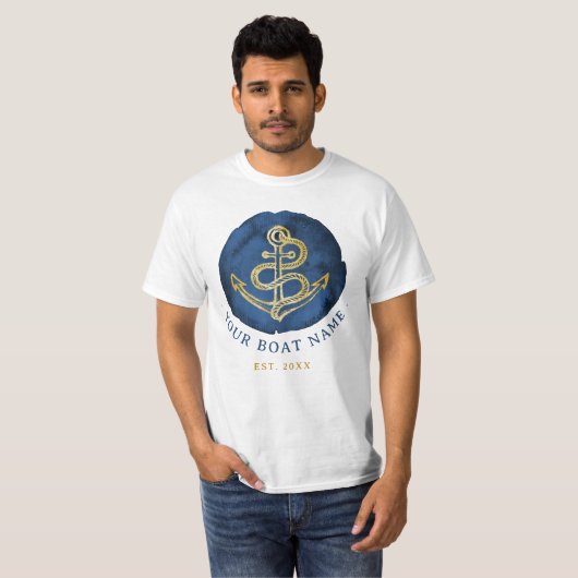 Elegante Wasserfarbe Anchor Nautical Name Navy Bla T-Shirt (Vorne ganz)