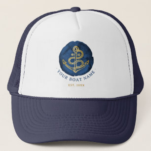 Elegante Wasserfarbe Anchor Nautical Name Navy Bla Truckerkappe