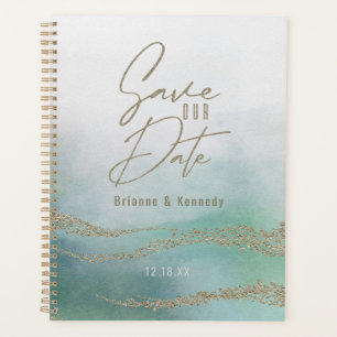 Elegante Wasserfarbe Aqua-Ozean & Gold Save-the-Da Planer