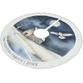 Elegante Wasserfarbe Barn Owl Schneeszene Weihnach Polyester Weihnachtsbaumdecke (Schrägansicht)