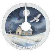 Elegante Wasserfarbe Barn Owl Schneeszene Weihnach Polyester Weihnachtsbaumdecke (Vorderseite)