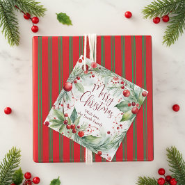 Elegante Wasserfarbe Berry und Pine Weihnachten Geschenkanhänger