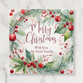 Elegante Wasserfarbe Berry und Pine Weihnachten Geschenkanhänger (Vorderseite)