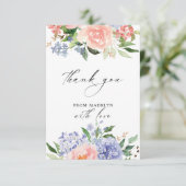 Elegante Wasserfarbe Blau Rosa Hydrangea Blüte Dankeskarte (Stehend Vorderseite)