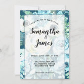 Elegante Wasserfarbe Blaue Blüte, Hochzeit Einladung (Vorderseite)