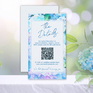 Elegante Wasserfarbe Blaue Hortensien Details QR-C Begleitkarte