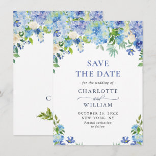 Elegante Wasserfarbe Blaue Hortensien Hochzeit Save The Date