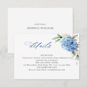 Elegante Wasserfarbe Blaue Hortensien Hochzeitsdet Begleitkarte