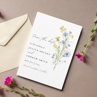 Elegante Wasserfarbe blaue Wildblume Save The Date