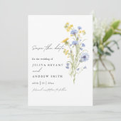 Elegante Wasserfarbe blaue Wildblume Save The Date (Stehend Vorderseite)