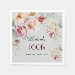 Elegante Wasserfarbe-Blumen-100. Geburtstagsfeier  Serviette
