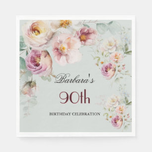 Elegante Wasserfarbe-Blumen-90. Geburtstagsfeier Serviette