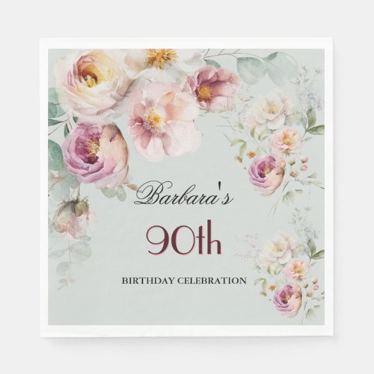 Elegante Wasserfarbe-Blumen-90. Geburtstagsfeier  Serviette (Vorderseite)