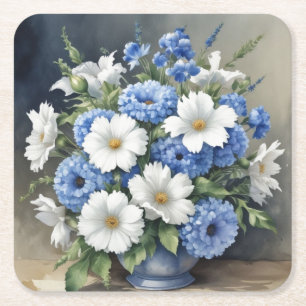 Elegante Wasserfarbe Blumen Vase Rechteckiger Pappuntersetzer
