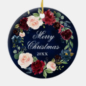 Elegante Wasserfarbe Blumenreath Frohe Weihnachten Keramik Ornament (Hinten)