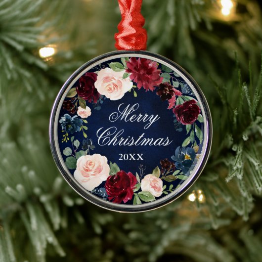 Elegante Wasserfarbe Blumenreath Frohe Weihnachten Ornament Aus Metall (Baum)