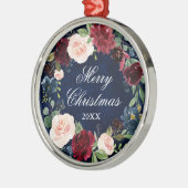 Elegante Wasserfarbe Blumenreath Frohe Weihnachten Ornament Aus Metall (Links)